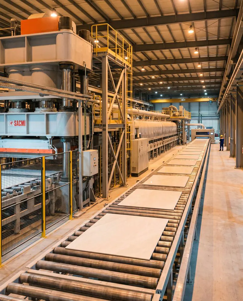 SACMI line producing 1200×1800 ORKAY vitrified porcelain slabs